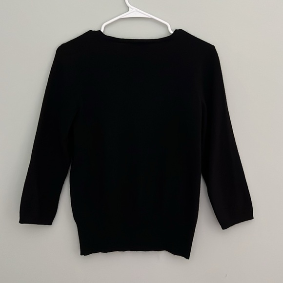 Women’s Aqua Cashmere Black 3/4 Sleeve V Neck Cardigan Sweater Sz Small - Picture 2 of 6